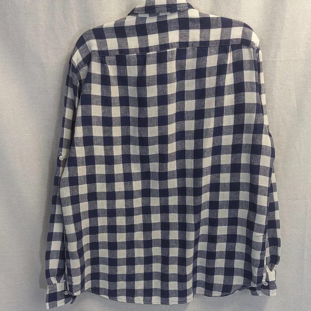 J. Crew Size Large 100% Linen Navy/White Checkered Button Down